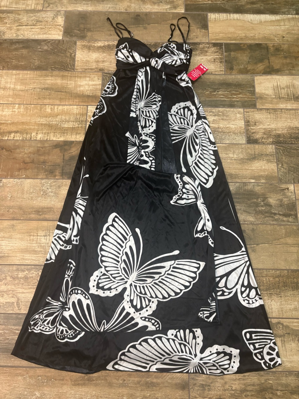 Black & White Butterfly-Print Maxi Skirt Dress